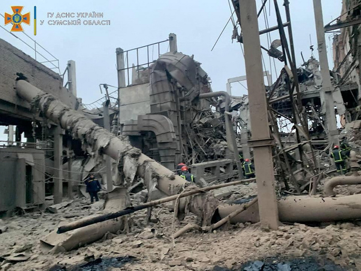 Egy lebombázott épület Szumi régióban 2022. március 4-én