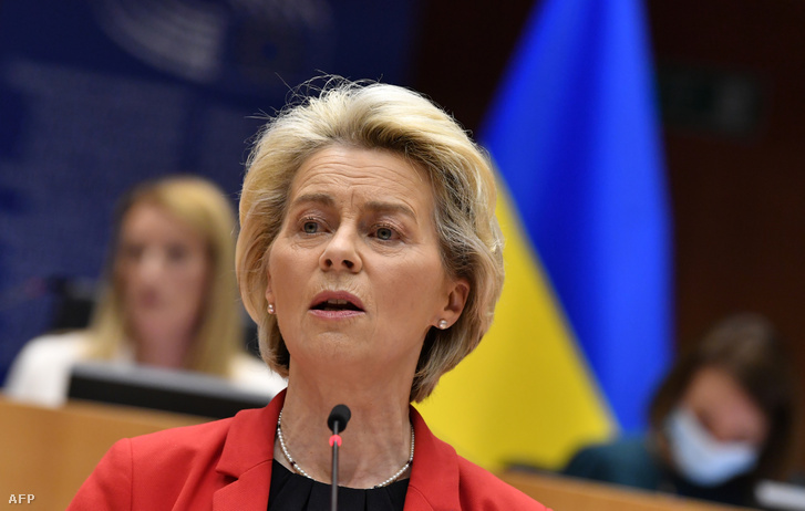 Ursula von der Leyen, az Európai Bizottság elnöke beszédet mond az Európai Parlament plenáris ülésén 2022. március 23-án