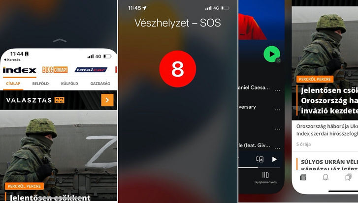 Képernyő lehúzás, vészhívás és egyszerű appváltás