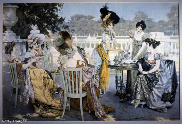 Hölgyek teapartin Londonban, 1880 körül