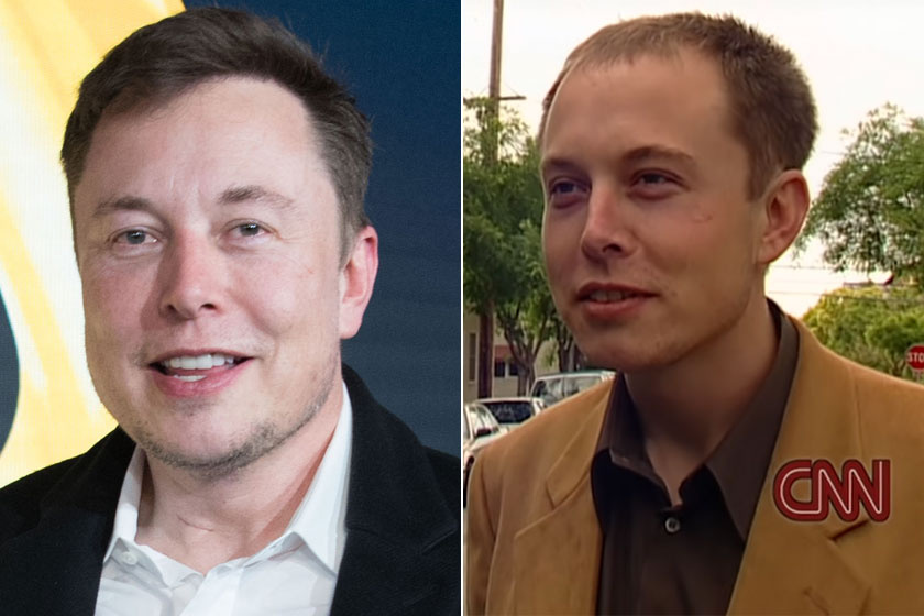 Elon Musk napjainkban és 1999-ben.