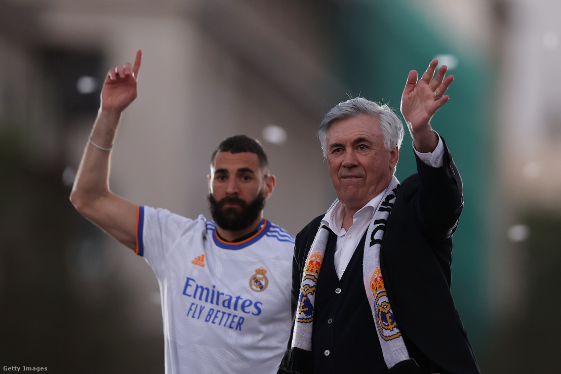 A Real Madrid idei bajnoki címének két fő sikerkovácsa: Karim Benzema és Carlo Ancelotti