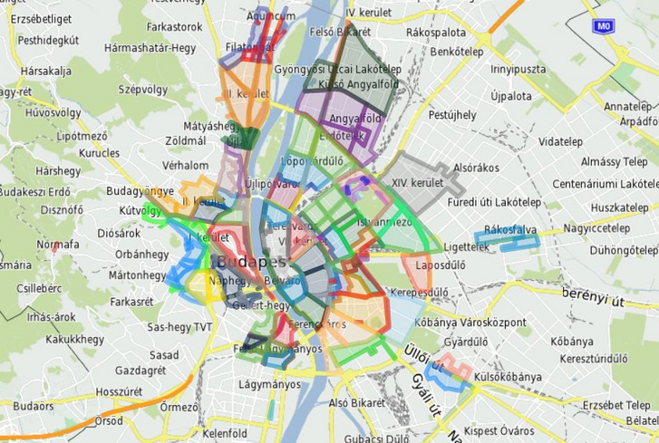 Budapesti fizetős parkolási övezetek térképe