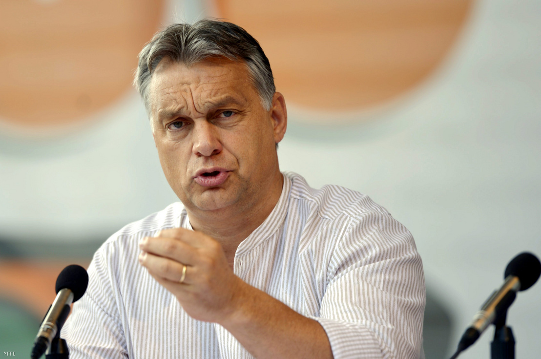 Orbán Viktor miniszterelnök a 25. Bálványosi Nyári Szabadegyetem és Diáktáborban tartott előadásán az erdélyi Tusnádfürdőn 2014. július 26-án