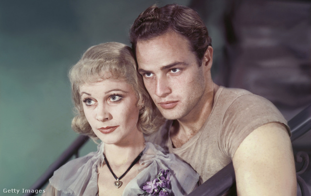 Marlon Brando partnere a felismerhetetlenre maszkírozott Vivien Leigh, A vágy villamosa című darabban