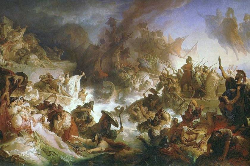 A szalamiszi csatáról készült festmény bal oldalán látható I. Artemiszia.