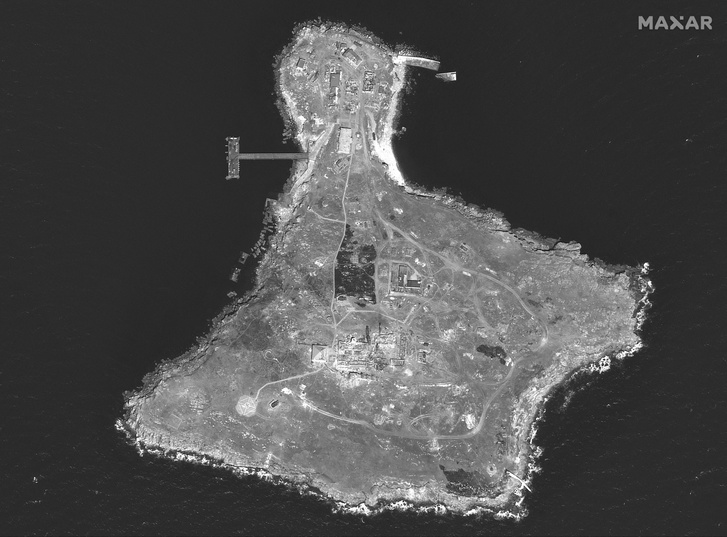 Műholdfelvétel az ukrajnai Kígyó-szigetről 2022. június 21-én