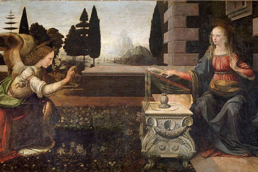 Az Angyali üdvözlet (1475–1480) Leonardo legkorábbi teljes munkája.