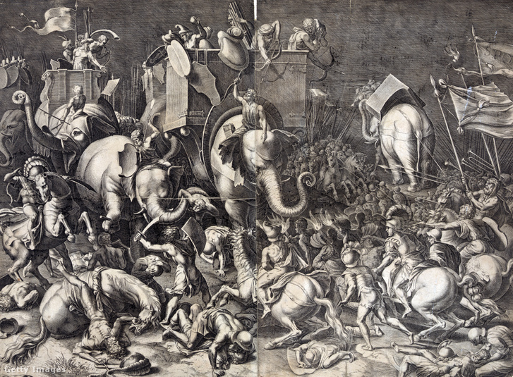 Hannibál elefántháton, metszet Cornelis Cort festménye után