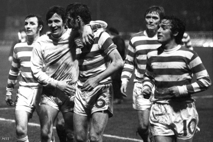 A győztes csapat: a Celtic Glasgow az Újpesti Dózsa ellen játszott BEK labdarúgó mérkőzésen a Megyeri úti stadionban (2–1) 1972. március 8-án