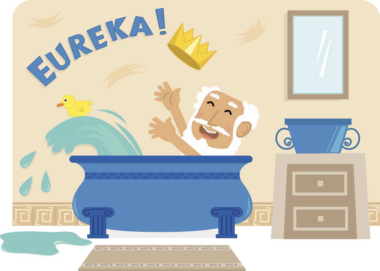 Что означает слово эврика. Ванна Архимеда. Архимед и ванная. Архимед в ванной. Архимед Эврика ванная.