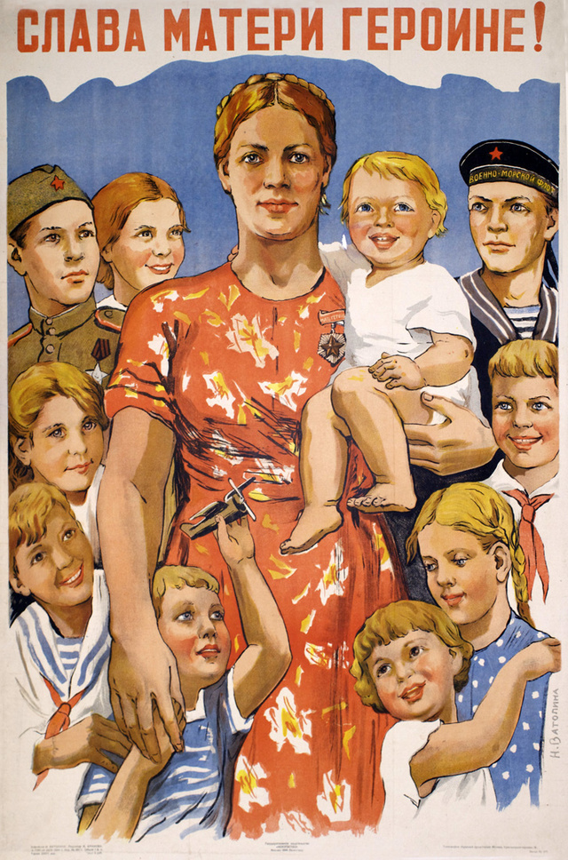 Dicsőség a hős anyáknak! – szovjet plakát az 1940-es évekből