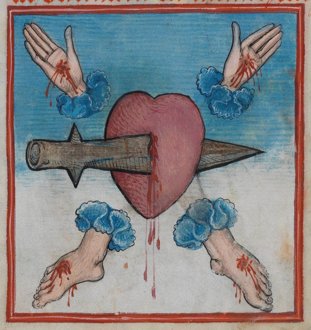 Krisztus sebeit ábrázoló német műalkotás a 15. századból