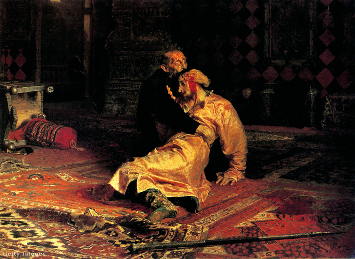 Rettegett Iván és fia, Iván 1581. november 16-án. Alkotó: Ilja Jefimovics Repin, 1885, Állami Tretyakov Képtár, Moszkva