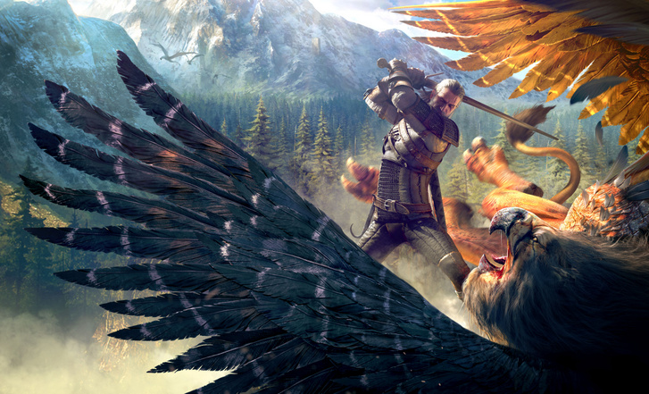 The Witcher 3 Wild Hunt Geralt fighting Griffin RGB