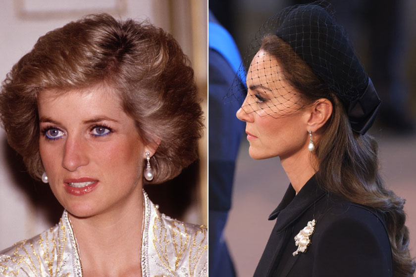 Katalin hercegné a Collingwood gyémánt és gyöngy fülbevalót Erzsébet királynő gyászmenetén viselte szeptember 14-én. Az ékszert Diana esküvője alkalmából kapta ajándékként.