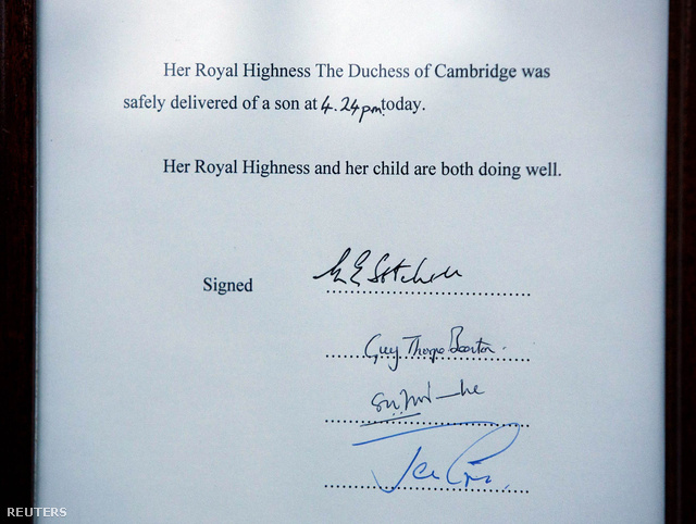 A herceg születését hivatalosan bejelentő oklevél