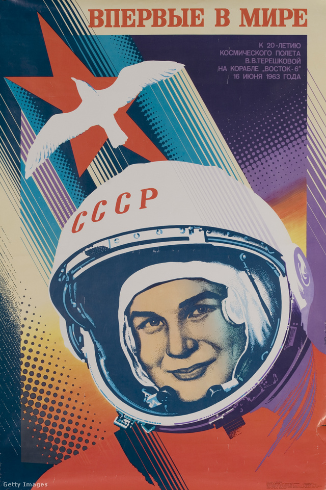 Az első űrhajósnő, Valentyina Tyereskova meghódítja a kozmoszt a vörös csillag és a békegalamb jegyében