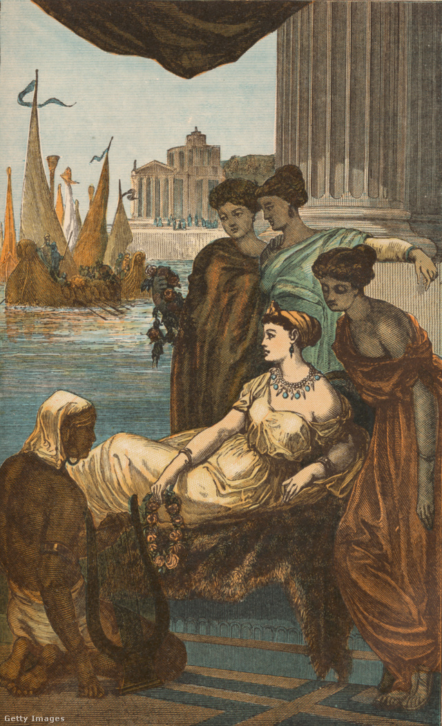 Előkelő római nő rabszolga cselédei társaságában