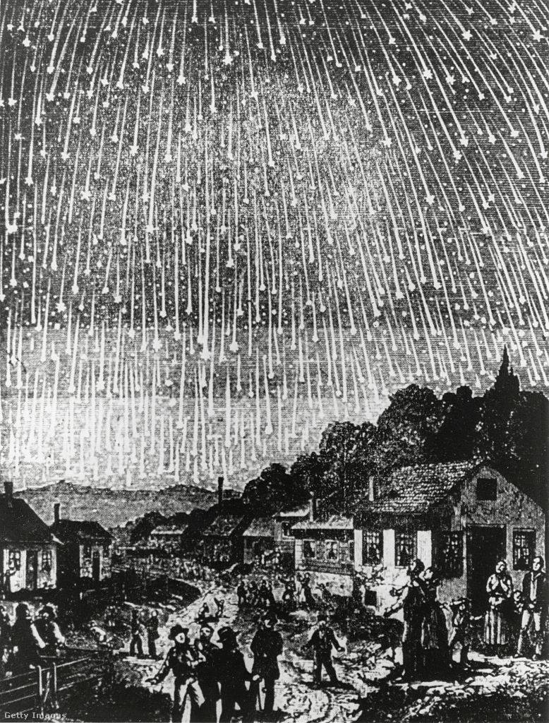 Az 1833-ban látott Leonidák-meteorraj illusztrációja.