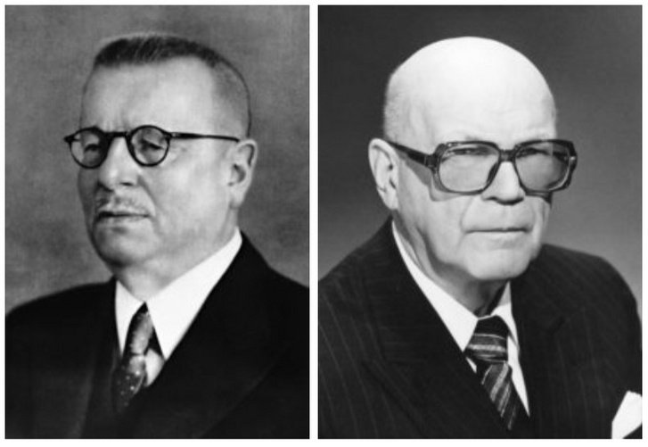 Balra Juho Kusti Paasikivi, aki 1946-1956 között volt Finnország köztársasági elnöke és Urho Kaleva Kekkonen (j), aki 1956-1982 között volt Finnország köztársasági elnöke