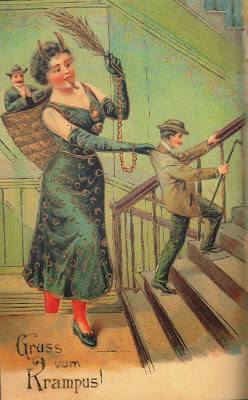 Női krampusz – 19. századi képeslap