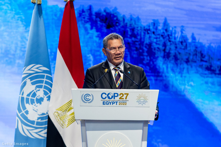 Kausea Natano, Tuvalu miniszterelnöke a COP27 klímaváltozási konferencia harmadik napján 2022. november 8-án