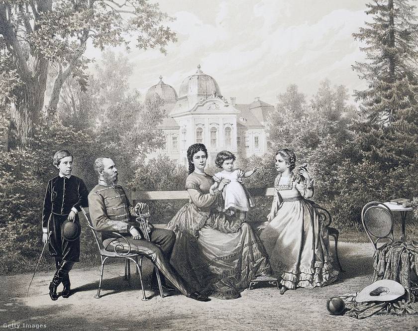 Sissi és Ferenc József gyermekeikkel, Rudolffal, Mária Valériával és Gizellával