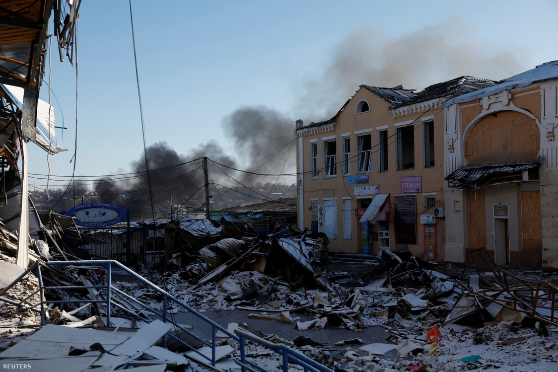 Megrongálódott házak Bahmutban Ukrajnában 2023. január 7-én