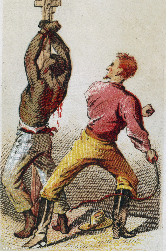 Amerikai ültetvényes korbácsolja engedetlen rabszolgáját az 1800-as években