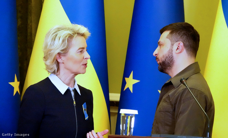 Ursula von der Leyen és Volodimir Zelenszkij Kijevben 2022. április 8-án
