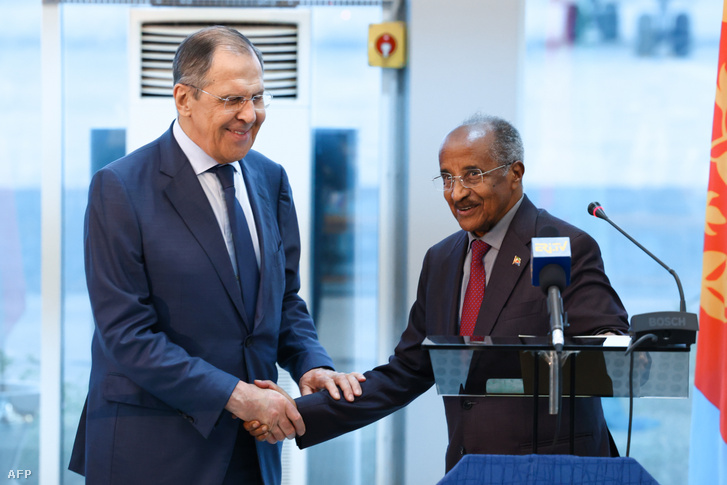Szergej Lavrov orosz külügyminiszter és Osman Saleh Mohammed eritreai külügyminiszter 2023. január 26-án Massawában