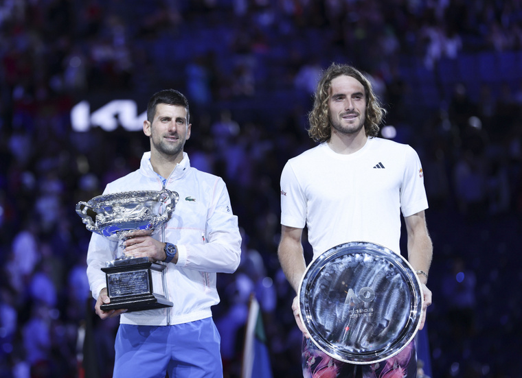 Djokovics az Australian Open döntőjében három szettben legyőzte a görög Sztefanosz Cicipaszt. (Fotó: Xinhua /eyevine/Northfoto)