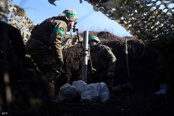 Ukrán katonák Bahmut közelében 2023. január 27-én