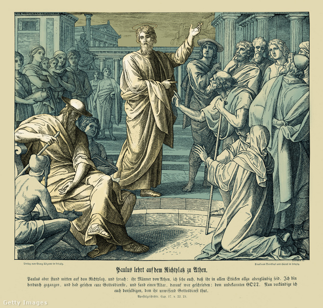 Pál apostol Athénban prédikál (19. századi illusztráció)