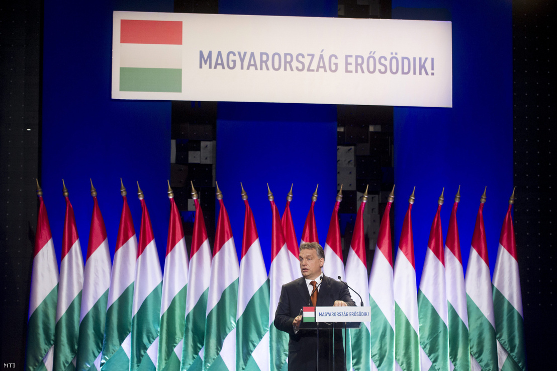 Orbán Viktor miniszterelnök évértékelő beszédet mond a budapesti Várkert Bazárban 2015. február 27-én