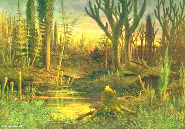 A devonkor növényzete Eduard Riou (1838–1900) festményén, az 1872-ben készült Özönvíz előtti világ sorozatból