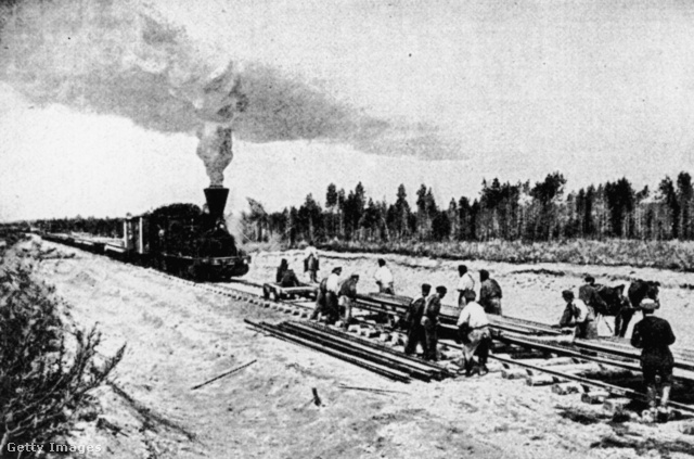 A transzszibériai vasút egyik szakaszának építése 1903 körül