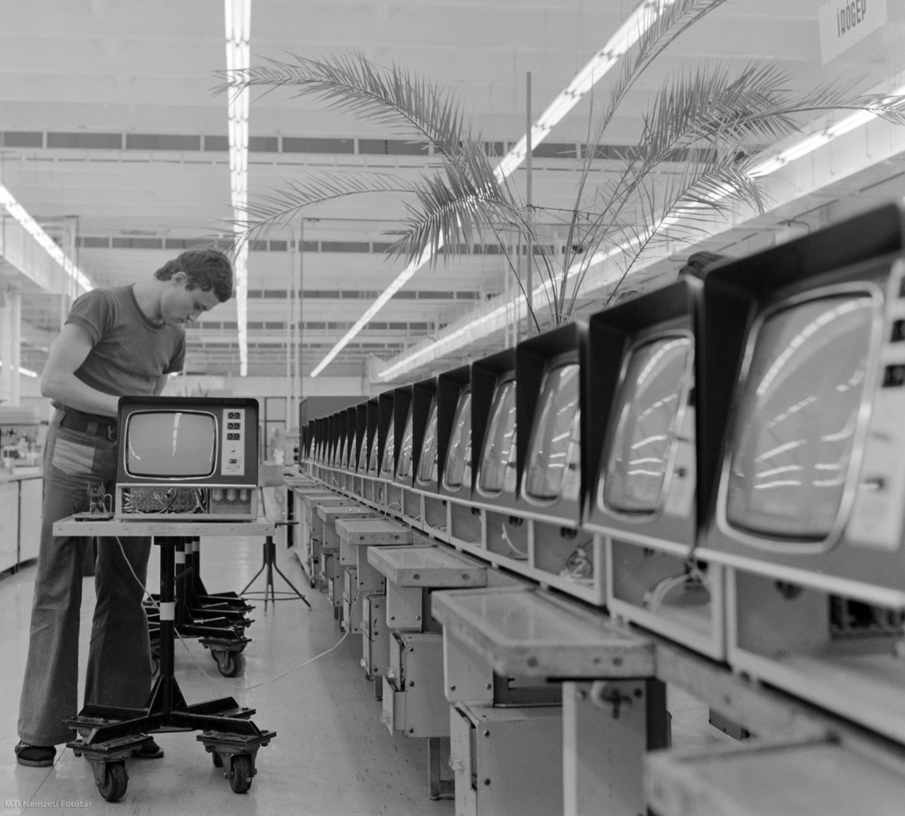Székesfehérvár, 1975. július 29. Videoton 340 típusú számítógépes terminált szerel egy munkás a székesfehérvári Videoton Számítástechnikai Gyárban.