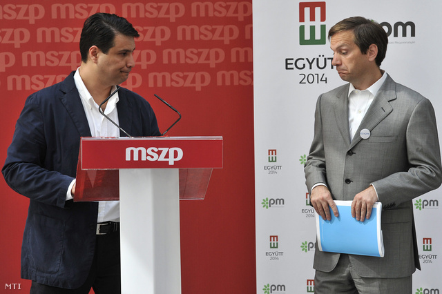 Mesterházy Attila, a Magyar Szocialista Párt elnöke és Bajnai Gordon az Együtt 2014 – Párbeszéd Magyarországért választási szövetség vezetője