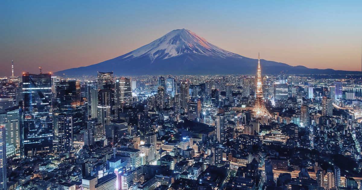 Tokió városa a lenyűgöző Fudzsival a háttérben