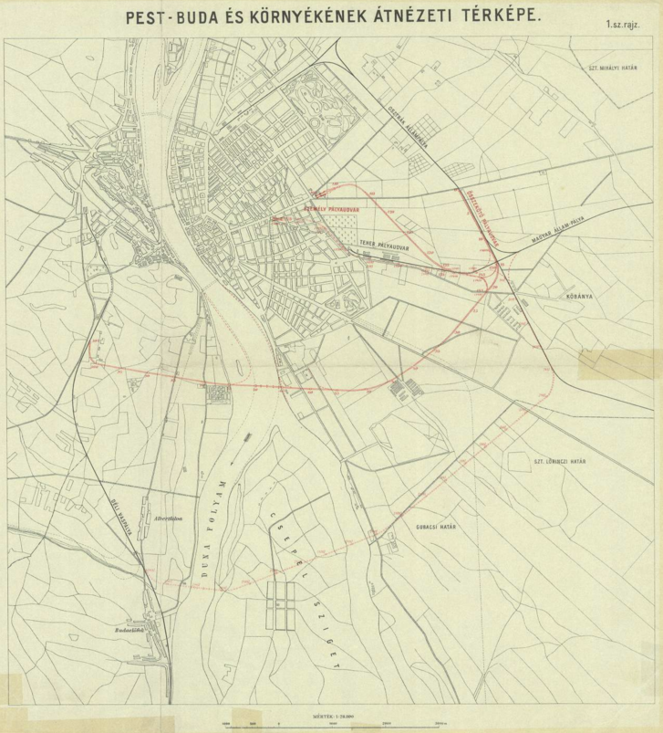 Az egyik korabeli térkép jól mutatja: a vasút jóval a mai városszövet kiépülte előtt valósult meg itt