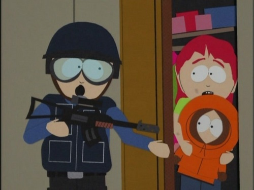 A híres kép megidézése a South Park Ötös ikrek című epizódjában