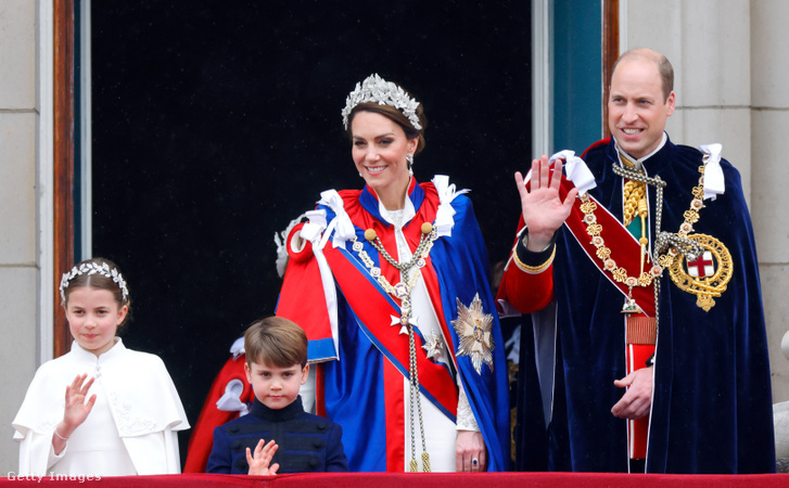 Katalin hercegné és Vilmos herceg Sarolta hercegnővel és Lajos herceggel III. Károly király megkoronázásán 2023. május 6-án