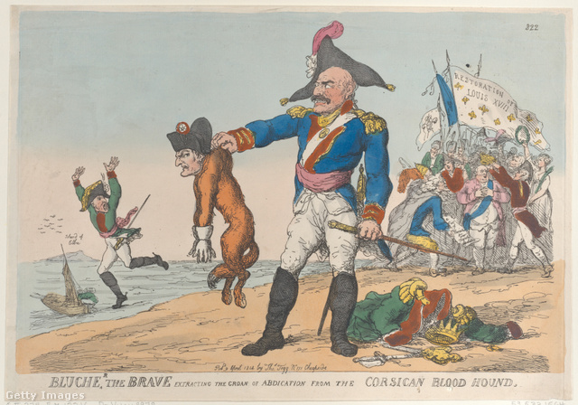 Blücher kiebrudalja Napóleont Európából (korabeli karikatúra)