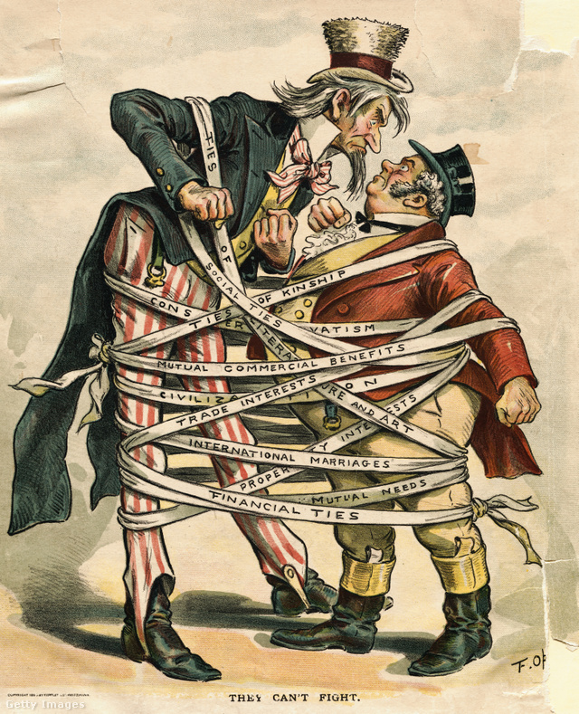 Uncle Sam és a Nagy-Britanniát jelképező John Bull (1896-os karikatúra)