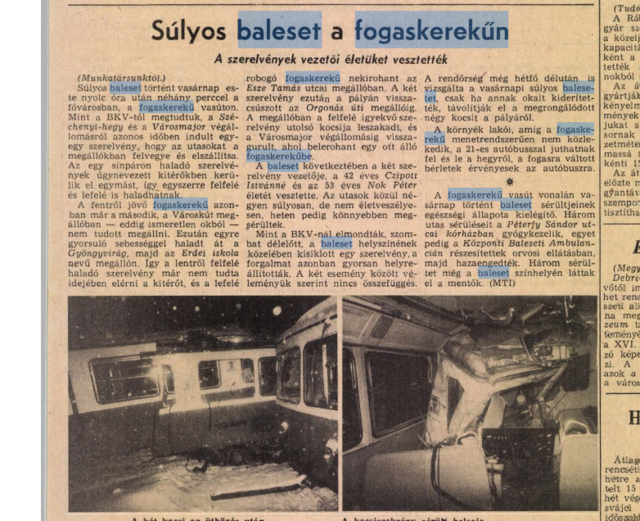 Beszámoló a balesetről, 1987 januárjában Fotó: arcanum.hu