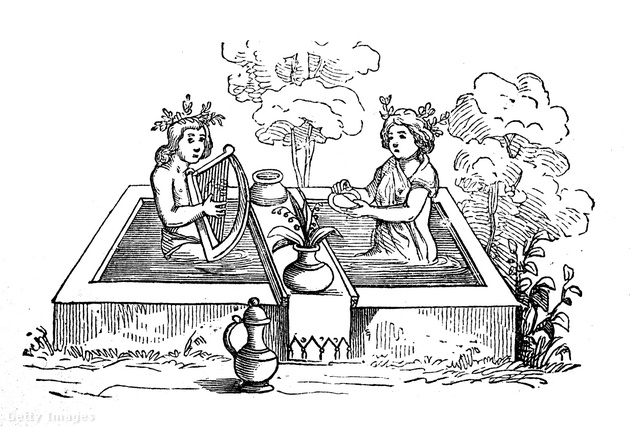 Középkori nyilvános fürdő (19. századi illusztráció)