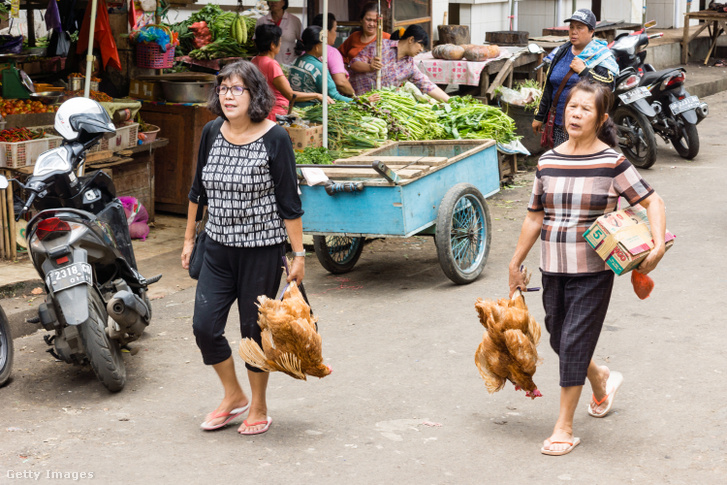 Vásárlók az indonéz Tomohon piacon