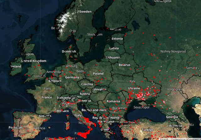 Az európai erdőtüzekről is képet kaphatsz a térkép segítségével